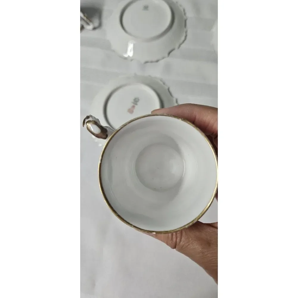 TV Limoges France La Cloche 6 setsTea Cups Saucers Fine‎ China Gold Rimmed